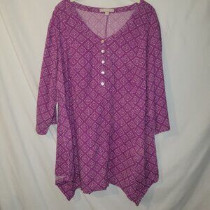 Woman Within Size 3x Sharkbite Tunic in Magenta Diamonds Size 3x